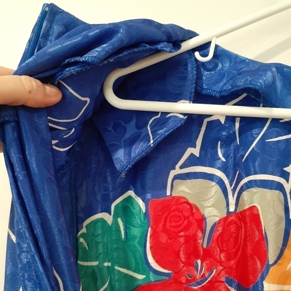 80's Sheath Hibiscus Dress with Peplum - Picture 7 of 9